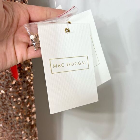 Mac Duggal Wrap Gown Womens 16 Copper V-Neck Thigh High Slit Sequin Beaded Waist - Picture 3 of 12